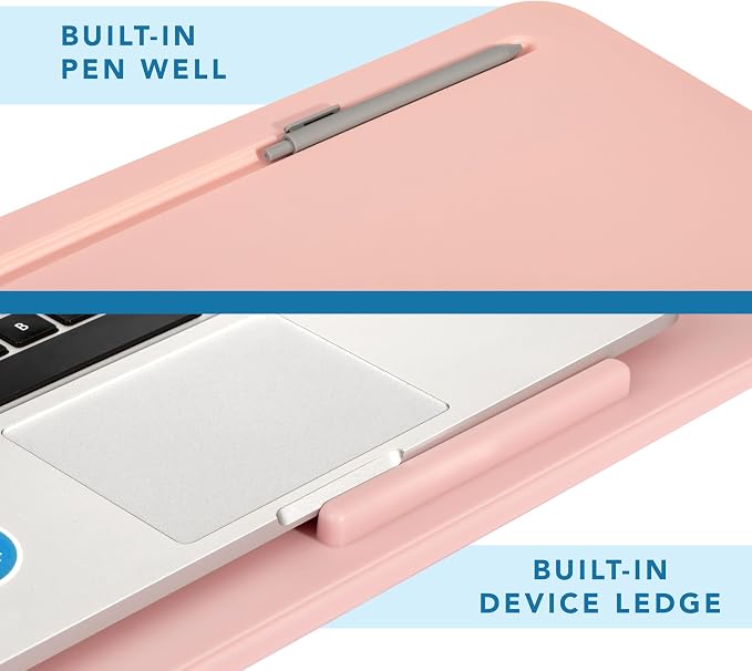 LAPGEAR The Original Lap Desk – Rose Quartz, Fits 17" Laptops | Microbead Cushion, Device Ledge, Built-In Pencil Tray, Carry Handle - Image 4