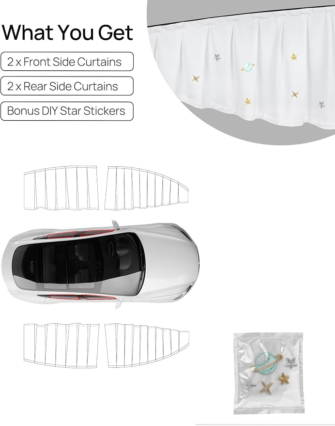 TPARTS Side Window Sunshade Curtains for Tesla Model Y 2021-2026 All Models | 4-piece blackout sun shades provide privacy and heat protection for Tesla Model Y/YL front and rear side windows - Image 8