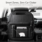 2 Pack Leather Look Car Backseat Organizer with Tablet Holder, Foldable Tray, 8 Storage Pockets, Cup Holder, Tissue and Umbrella Slots, Seat Back Protector Kick Mat for Cars SUVs Trucks - Image 5