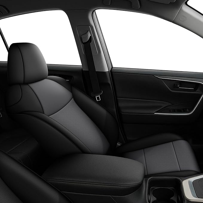 Custom Fit Seat Covers for Toyota RAV4:2019 2020-2025 | LE XLE XLE Premium Limited(Not for Hybrid)-Faux Leather Full Set Compatible Airbag Seat Protector Black&Gray - Image 3