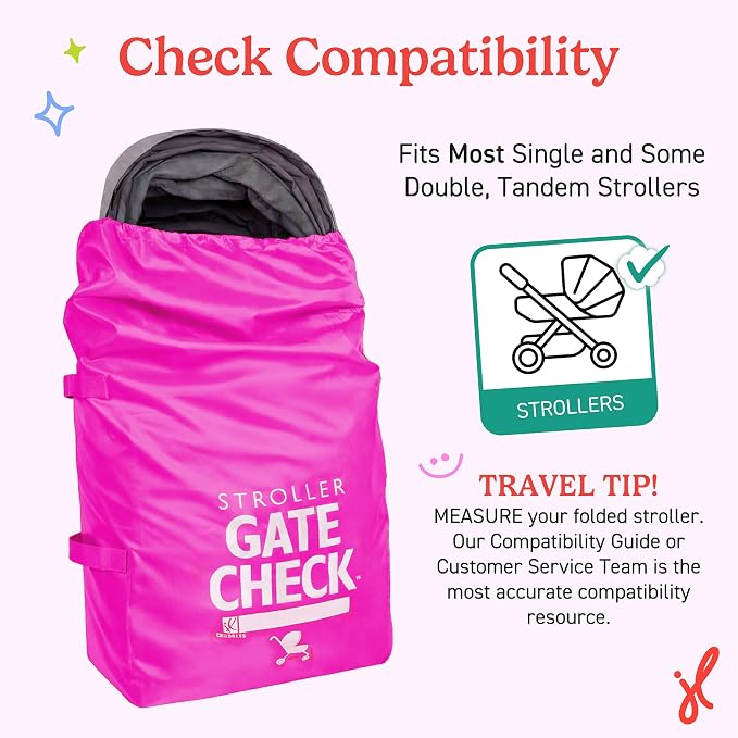 J.L. Childress Gate Check Bag for Single & Double Strollers, Neon Pink | AirTag compatible Gate Check Bag keeps strollers clean, protected & easy to identify when airport gate checking - Image 4