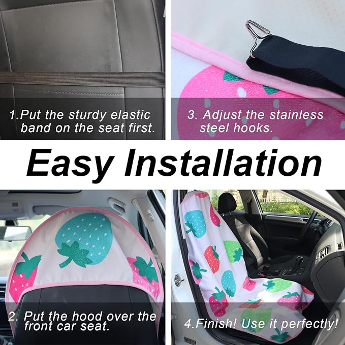 Sweat Towel Car Seat Cover Protector Front Seats for Gym Workout, Running, Swimming, Beach and Hiking, Waterproof Universal Seat Cover for Car, Trucks, Van & SUV (1, Strawberry, Front) - Image 6