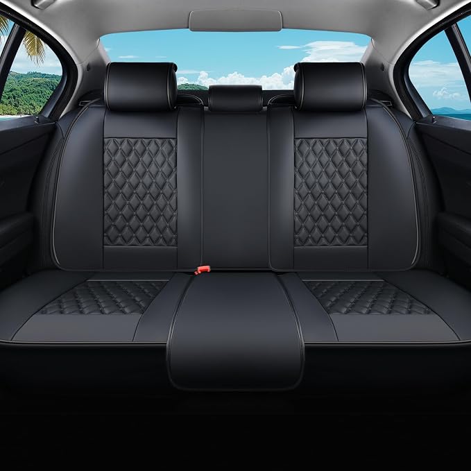 Coverado Rear Seat Covers, Durable Waterproof Faux Leather Rear Protectors for Sedan SUV Truck, Classic Easy-Clean Automotive Interior – Black by COVERADOAUTO