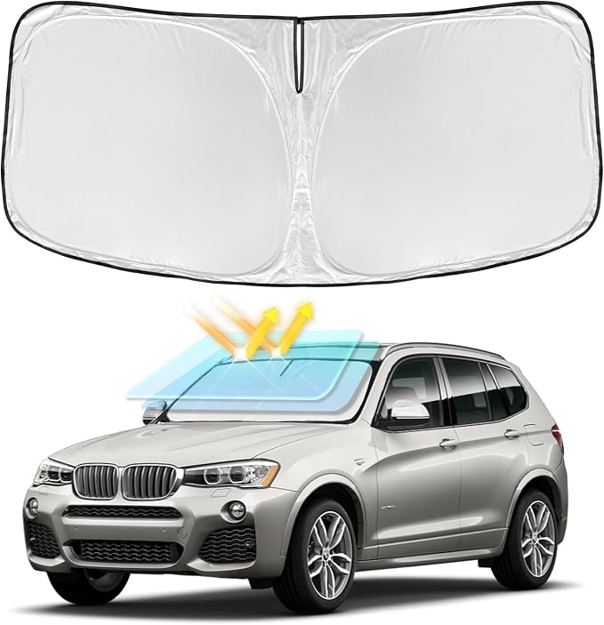 for BMW X3 2011-2017 Windshield Sun Shade 4 Layers Car Sunshade | Front Windows Shade Cover Custom Fit X3 Sun Visor 250T Retractable Blocks Shade UV Rays Car Accessories by ZOIBVCARSUNSHADE
