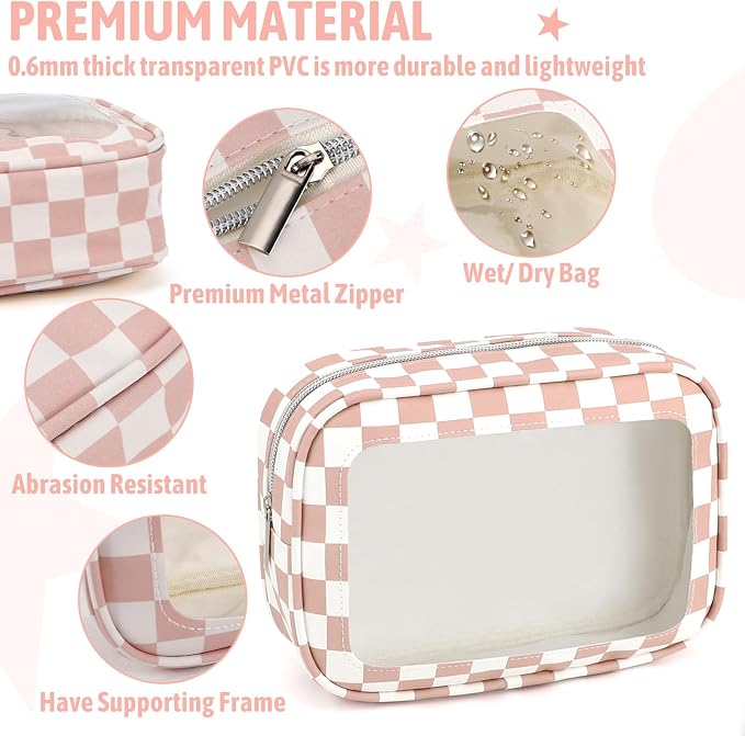 YOPCDJ 3PCS Clear Toiletry Bag, TSA Approved Travel Makeup Pouch with Zipper for Cosmetics and Toiletries, Diaper Bag Organizer Pouch Set, Women's Purse Organizer and Clear Car Bag - Image 4
