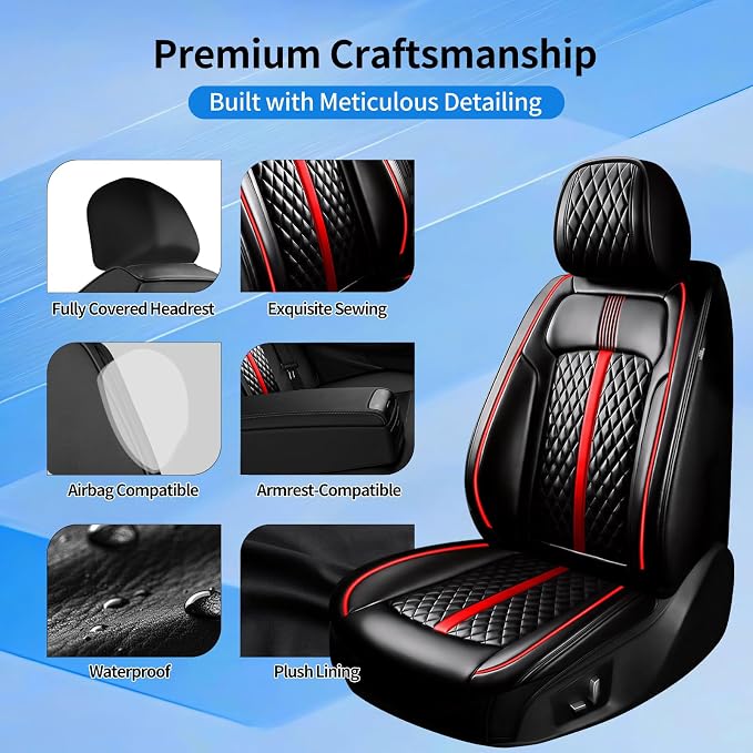 Fit Compass Seat Covers Custom Fit for Jeep Compass 2007-2026, Full Set | Premium Leather Full Coverage Protectors, Waterproof, Breathable, Scratch Resistant, Easy Wipe, Airbag Compatible, RedTrim - Image 7