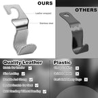 EldHus Car Seat Hooks for Purses and Bags, 4 Pack Car Purse Holder for Grocery Bag Handbag Clothes, Metal Headrest Hooks Covered by Leather, Gray - Image 7