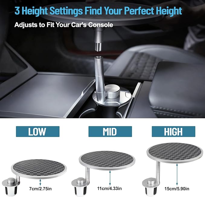 Car Tray Table & Car Desk for Laptop | 2 Risers and Anti-Slip Pad, 360° Rotating Cup Holder, For Tesla/ Working or Eating - Image 4