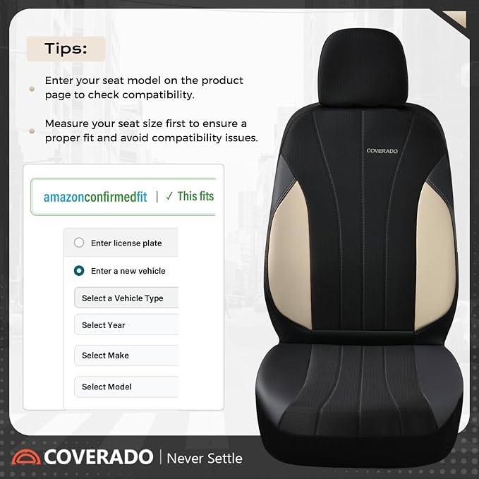 Coverado Automotive Seat Covers Front Seats, Luxury Car Seat Covers, Auto Seat Covers 2-Pack, Beige Driver Seat Protectors, Universal Fit for SUVs, Trucks, Sedans - Image 4