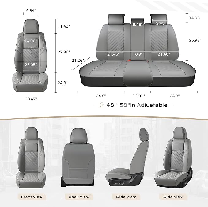 Coverado Car Seat Covers Full Set 5 Pieces, Luxury Nappa Leather Seat Covers Universal Fit Waterproof Non-Slip Breathable Front & Back Automotive Seat Protectors for Cars, SUVs, Trucks - Image 5