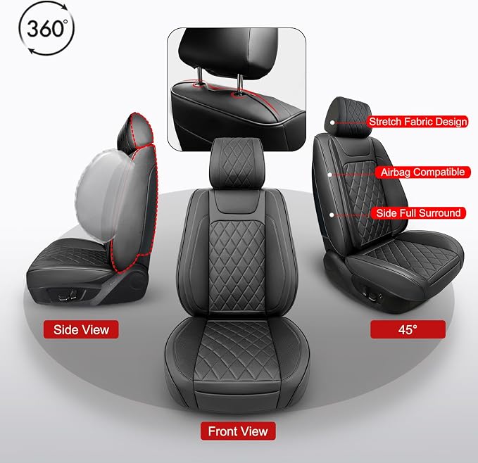 BEITK 2 Pack Waterproof Full Surround Leather Car Seat Covers Full Set | PU Leather, Scratch-resistant, Universal Fit for Cars Trucks SUV, Easy to Install - Image 3