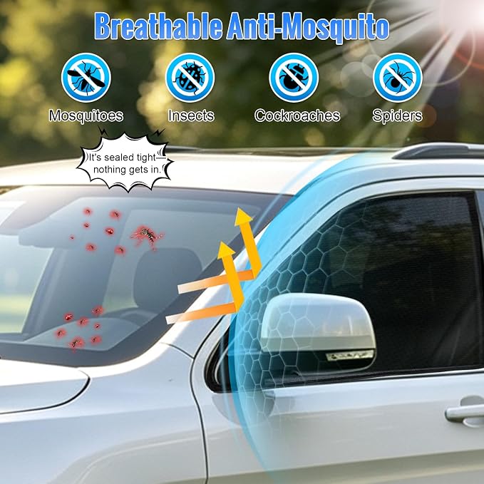 Car Window Screen Sun Shades Compatible with Jeep Grand Cherokee 2010-2021 | 2-in-1 Car Window Screen & Sun Shades Cover, Breathable Mesh Sunshades Privacy & Heat Protector for Camping, Sleeping & Rest - Image 6