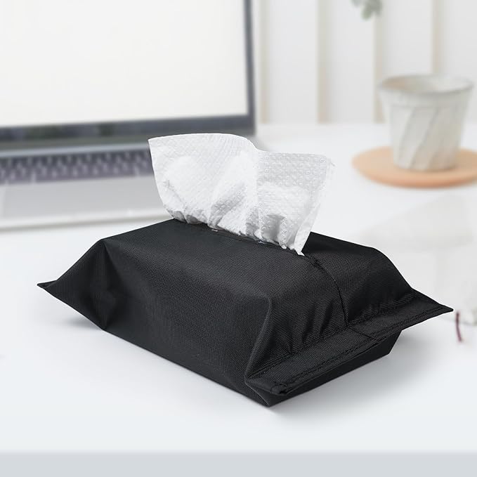 kakaforsa Black Toilet Paper Holder Travel Napkin Holder Reusable Tissue Holder Cloth Tissue Box Cloth Cover Hang Paper Towel Holder Tissue Box Cover Tissue Holder for Car Home Office Desk - Image 5