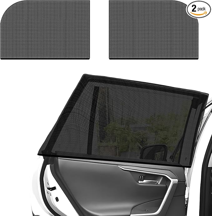 2 PCS Car Window Shades, Double-Layer Automotive Rear Side Window Sunshade Blocks UV Rays & Sun Glare, Breathable Mesh Screen Stretch Sun Protection Cover for Most SUVs by Unknown