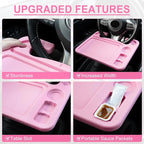 JUSTTOP 4 in 1 Car Steering Wheel Desk for Laptop,Versatile Upgraded Car Seat Tray,Spacious Steering Wheel Table with Tablet Holder and Dual Sauce Racks,Steering Wheel Under Table Console (Large+Pink) - Image 4