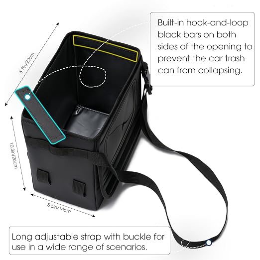 Ryhpez Car Trash Can with Tissue Holder Detachable, Leakproof, Black | Car Garbage Can with Removable Car Napkin Holder, Car Trash Bin with Lid for Headrest, Console, Truck, SUV Car Accessories - Image 6