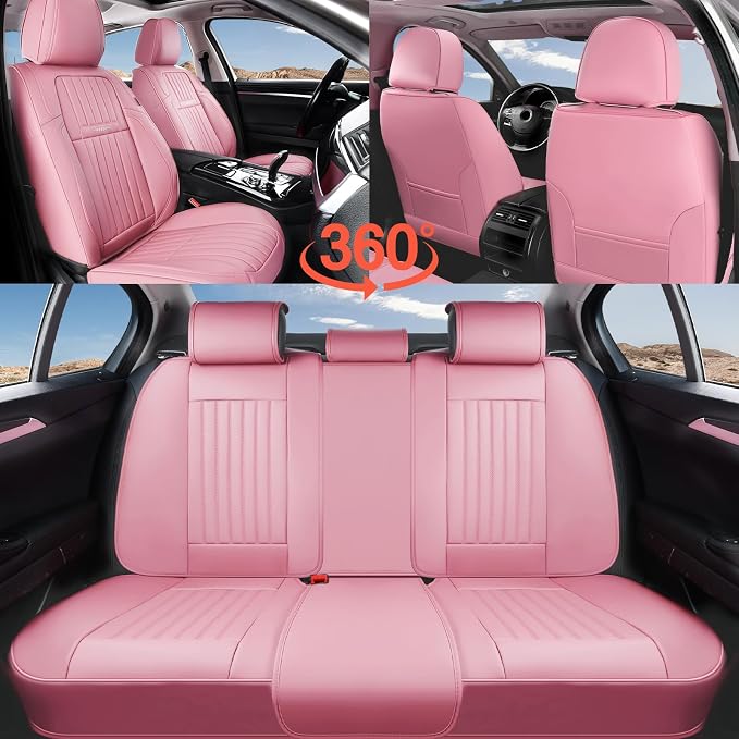 Coverado Car Seat Covers Front Seats, Seat Covers for Cars, Car Seat Protector, 2-Pack Car Seat Cushion Nappa Leather, Waterproof Seat Covers Carseat Cover Universal Fit for Most Cars Trucks(Pink) - Image 8