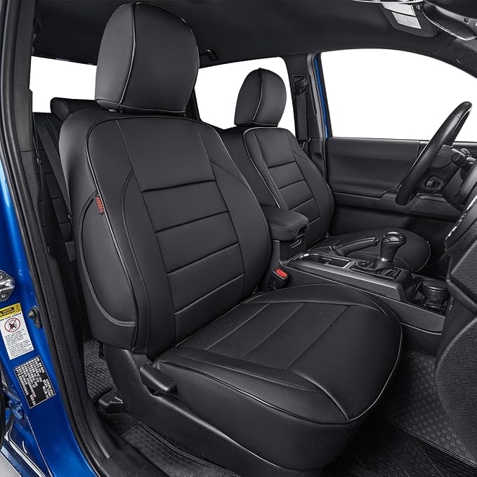 EKR Custom Fit Tacoma Car Seat Covers for Toyota Tacoma 2016 2017 2018 2019 2020 2021 2022 2023 Access Cab -Full Set,Faux Leather(Black) by EKR