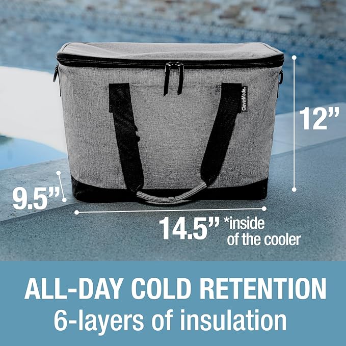 CleverMade Tahoe Collapsible Cooler Bag, Large Travel Cooler, Heather Gray | Keep Food and Drinks Cold Without Bulky Storage | The Leak-Resistant Liner Contains Meltwater, and the Frame Folds Flat - Image 4