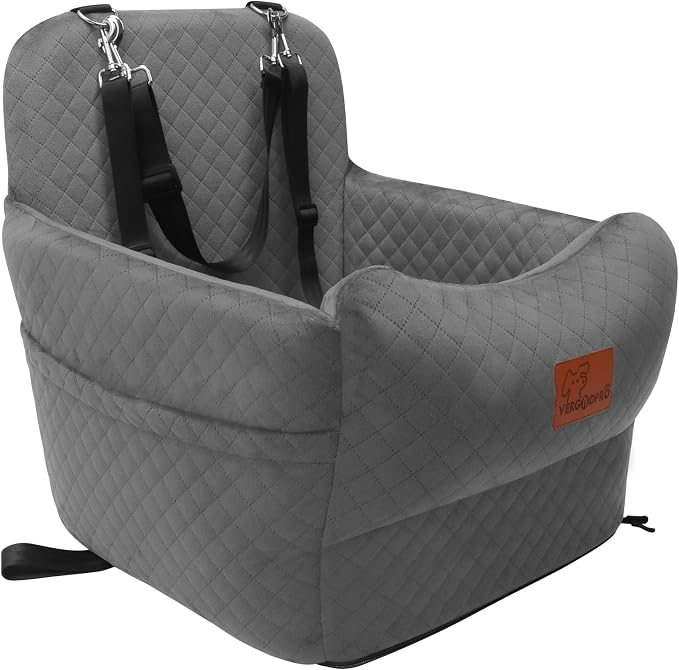 Dog Car Seat for Small Medium Dogs,Portable Pet Booster Seat with Safety Strap & Removable Washable Pad,Memory Foam Dog Travel Bed for Car,SOFE Velvet for Puppies Cats（M-Grey） - Image 2