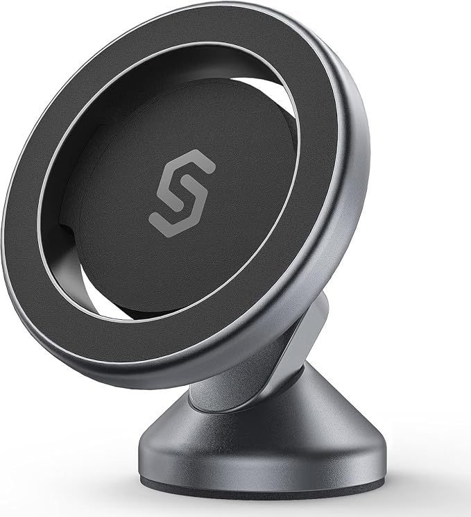 SYNCWIRE MagSafe Car Mount, Adjustable Magnetic Phone Holder, Space Gray | 360° Rotating Strong Magnet Phone Mount with 3M VHB Adhesive, Compatible with iPhone 17/16/15/14/13/12 & MagSafe Cases by SYNCWIRE