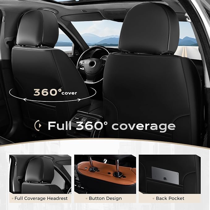 Coverado Car Seat Covers, Front Covers for Cars, Car Seat Cover Front Seats, Automotive Seat Cover, Waterproof, Leather Car Seat Cushion, Universal Interior Covers Seat Protectors for Most Cars - Image 4