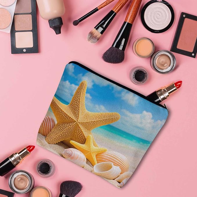 Starfish Seashell Makeup Bag - Turquoise Ocean Cosmetic Bag with Zipper for Beach, Gym, Bathroom - Image 3