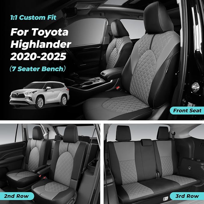 Custom Seat Covers for Toyota Highlander 2020-2026 7 Seats | black grey, faux leather, 2nd row captain chairs, waterproof, breathable, airbag compatible, stain resistant, easy install - Image 7