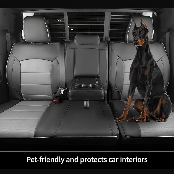 EKR Ram 1500 Seat Covers Custom Fit for (Quad Cab) RAM 1500 Big Horn/Long Star 2019 2020 2021 2022 2023 2024 2025,Waterproof Black Car Seat Cover for Trucks Full Set-Faux Leather(Black/Gray) - Image 7
