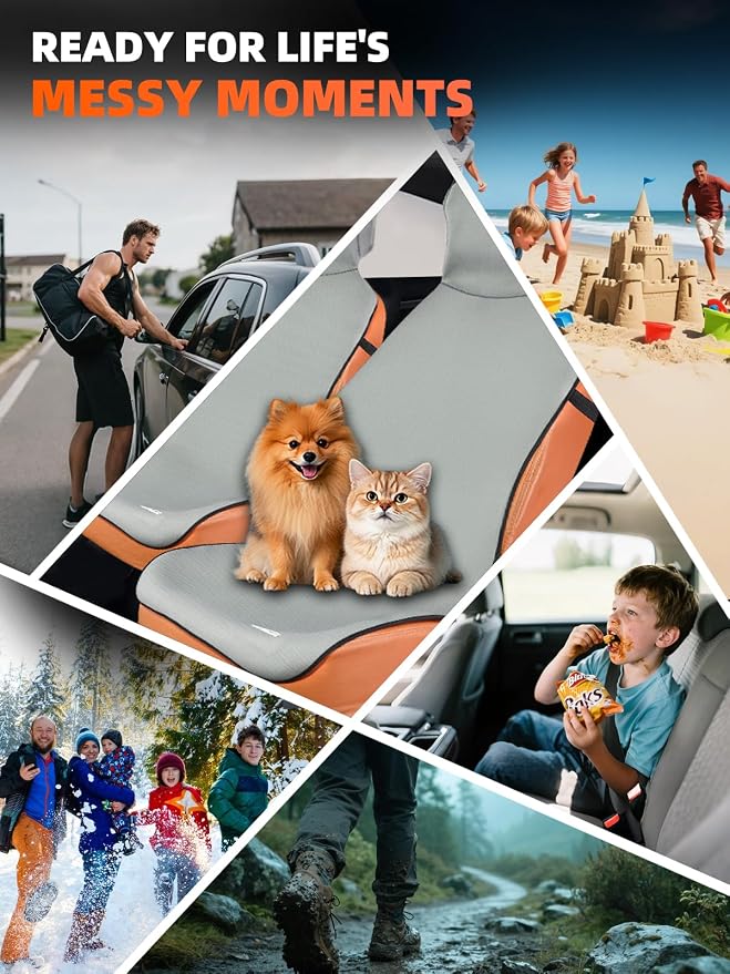 Universal Fit Waterproof Car Seat Cover - Rubber-Based Protection for Athletes, Fitness & Pets - Non-Slip Interior Backing, Includes Seat Belt Protector - Gray - Image 4