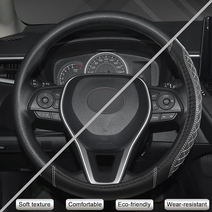 West Llama Customized Auto Car Steering Wheel Cover for Toyota Tacoma,4Runner,Tundra,Sequoia,15.5-16 inch(Diamond Quilted-Black+Gray-Large Size) - Image 5