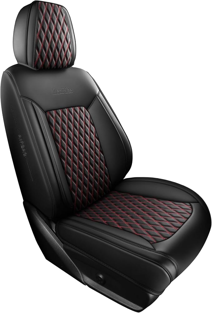 Red and Black Thick Nappa Leather Automotive Car Seat Covers Set of 1 | Univerasal Fit,3D Contoured,Full Coverage,Waterproof,ThickTexture Nappa Leather,for most Suvs Trucks Sedans by ZenRideCarCare
