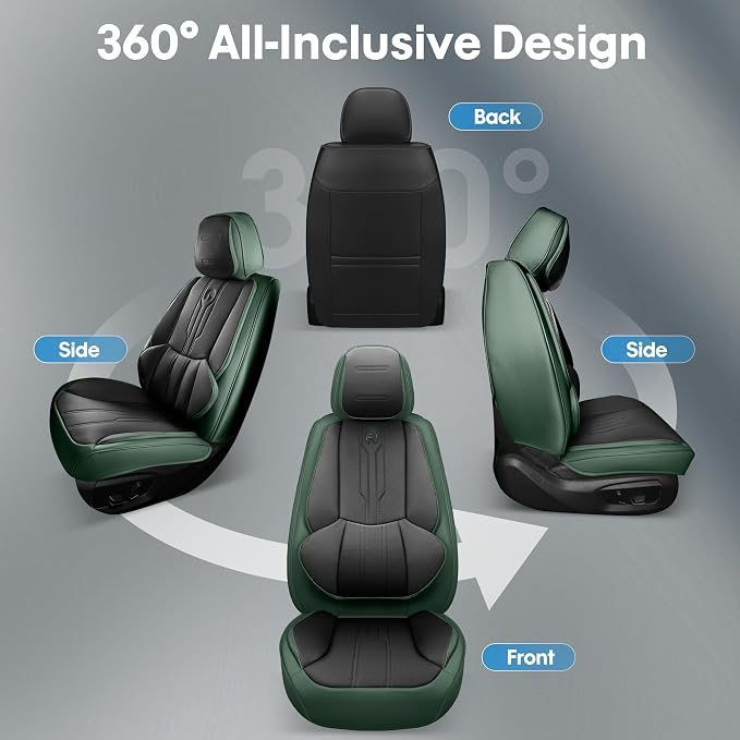 Car Seat Covers Custom Fit for Ford F150 2009-2026, Faux Leather Seat Cover Set for 2017-2026 F250 F350 F450, Accomodating Regular Cab Super Cab Super Crew Pickup Truck Cushions(BlackGreen,Front Seat) - Image 6