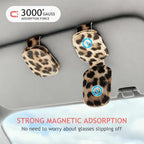 Sunglass Holder for Car Visor, Cheetah Leopard Magnet Sunglasses Holder for car Leather Sunglasses Holder and Ticket Card Clip Car Visor Accessories - Image 3