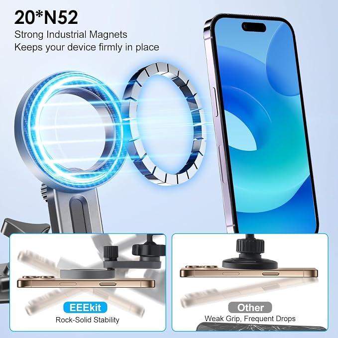 EEEKit Magnetic CD Slot Phone Mount, 20 Strong Magnets CD Player Holder | Pop Grip Ring Compatible with Magsafe Cases and All Smartphones - Triangular Base Reduces Wobble - 360 Degree Adjustable View - Image 2