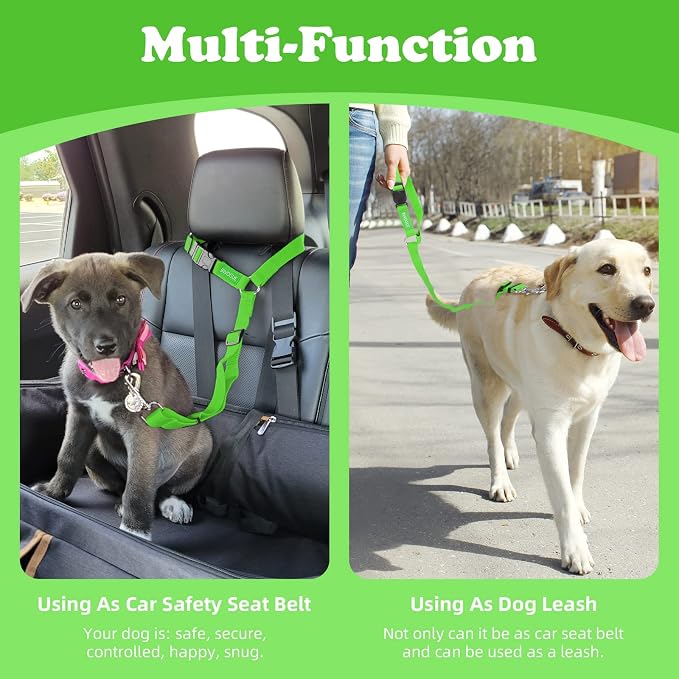 BWOGUE 2 Pack Dog Seat Belt for Car, Green Headrest Restraint Safety Strap | 18-30 in Adjustable, Headrest Loop, 2 Pack for Dogs and Cats, Nylon Safety Strap, Use with Dog Harness, Zinc Alloy Snap - Image 6