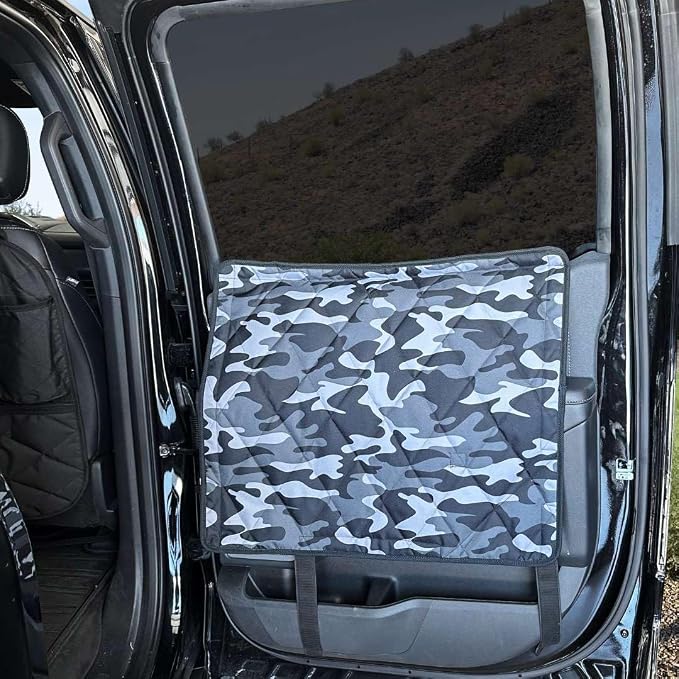 4Knines Heavy-Duty Car Door Protector for Dogs, Waterproof Large Camo | 24"W x 20"L; set of two door guards with top and bottom attachment points for secure fit; installs in 60 seconds. by 4Knines