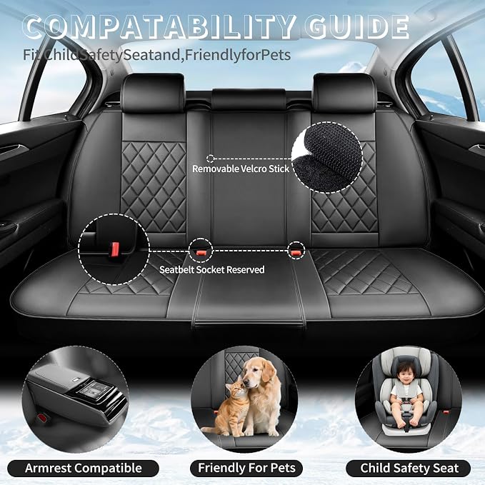 Fit Tundra Premium Leather Car Seat Covers for Toyota Tundra 2007-2025 2026 - Waterproof，Breathable，All-Weather Seat Cushion Protecto & Airbag Compatible, Full Set Black - Image 3