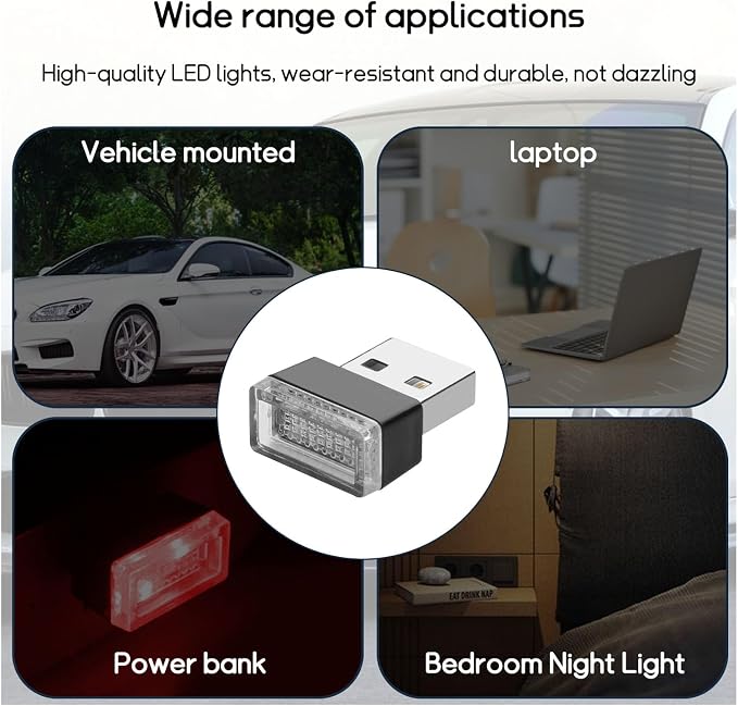 Dickno 4 PCS USB LED Car Interior Atmosphere Lamp, Portable Mini LED Night Light, Plug-in USB Interface Trunk Ambient Lighting Kit, Universal Vehicle Interior Accessories (Red) - Image 5