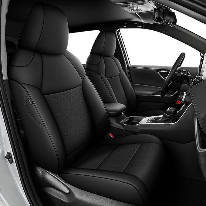 Custom Fit Car Seat Covers for Toyota RAV4 2019-2025 (Gasoline) | LE XLE XLE Premium Limited(Not for Hybrid RAV4 ),Full Set Full Coverage Faux Leather Black by AOMSAZTO