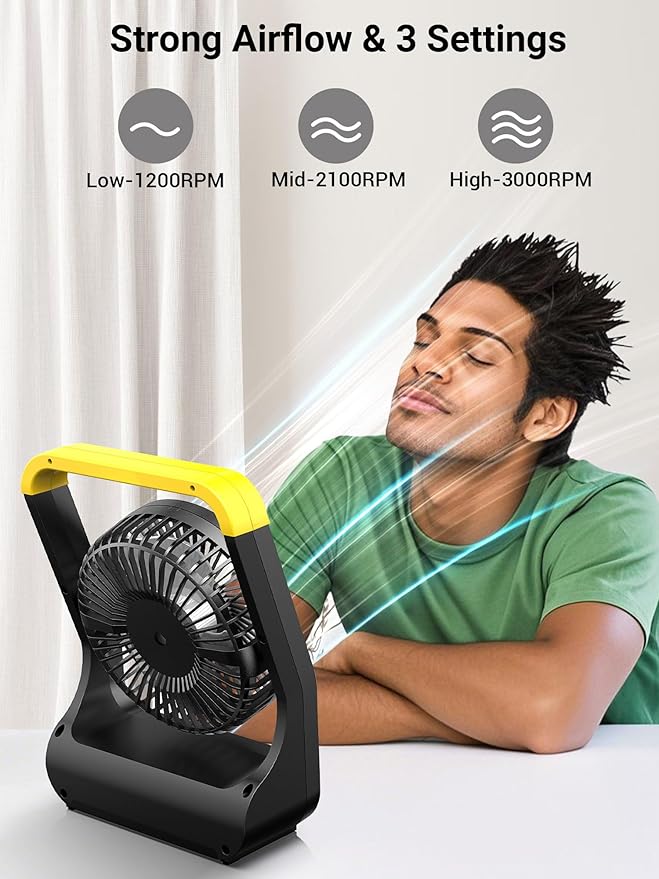 Gazeled Battery Powered Fan, Long Lasting Battery Operated Fans for Camping, Portable D-Cell Desk Fan with Timer, 3 Speeds, Whisper Quiet, 180° Rotation, for Office, Bedroom, Outdoor, 5'', Model: F15 - Image 4