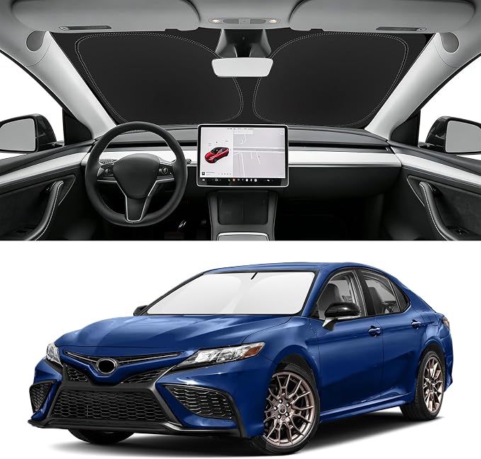 Custom Fit Windshield Sun Shade for Toyota Camry 2018-2024 | Blocks UV Rays and Sun Heat, Helps Reduce Interior Temperature, Protects Dashboard from Fading, Folds Easily for Storage by SLOGENTO