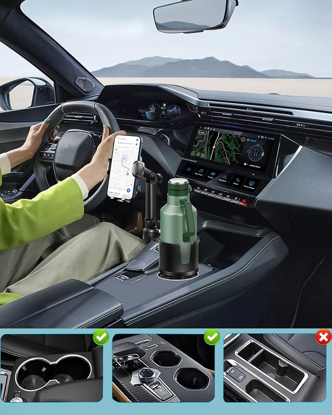 2-in-1 Cup Phone Holder for Car, 360° Adjustable Car Phone Mount | Anti-Slip Phone Cup Holder Long Arm, Fits 2.5–4" Cup Slots, Stable Holds Phones & Large Bottles, Compatible iPhone 17/16 Pro - Image 2