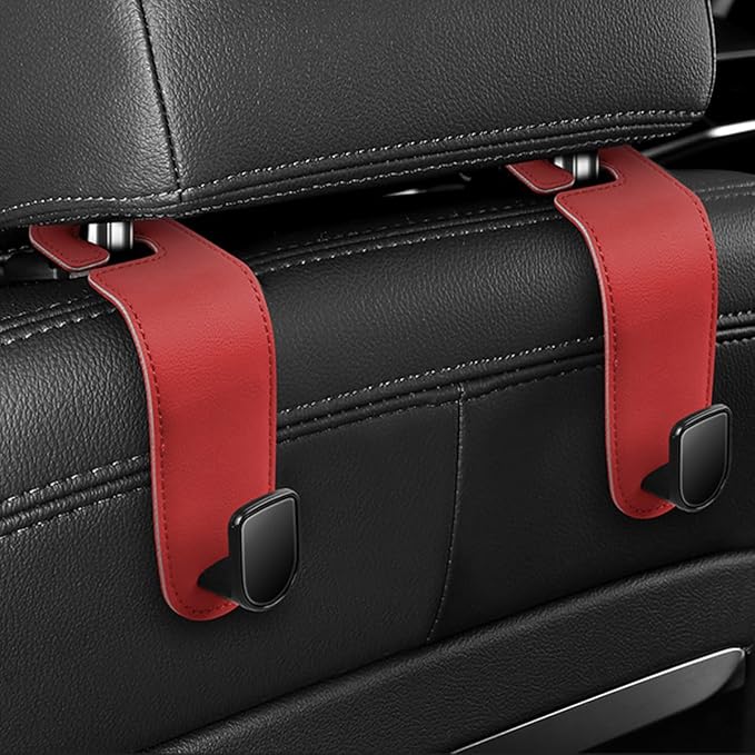 Car Seat Headrest Hook, 2PCS Vehicle Seat Back Hangers Organizer for Handbag Purse Coat, Automotive Interior Headrest Storage Hooks, Universal for SUV Automobile Truck (Red) - Image 3