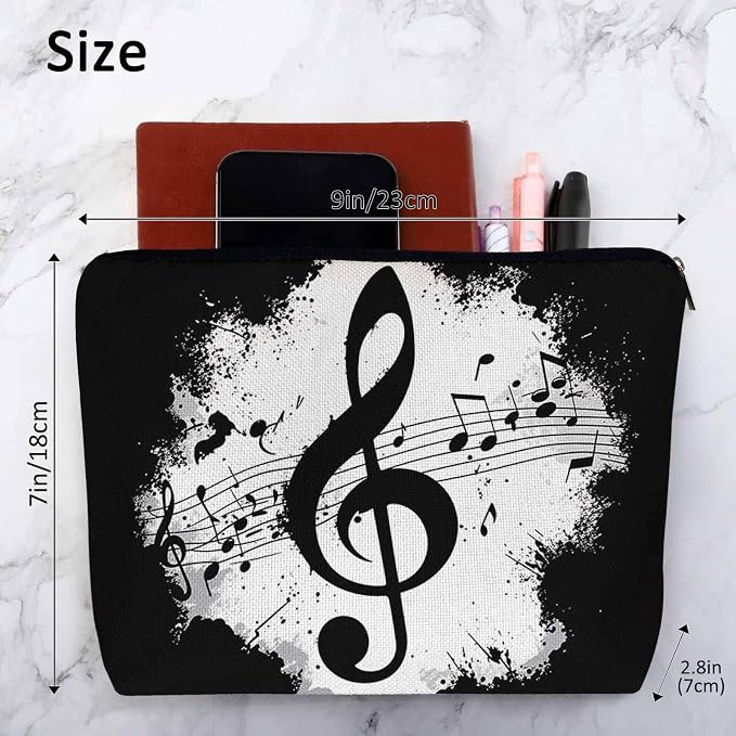 Music Notes Makeup Organizer Bag Cosmetic Bag For Men Women, Grunge Musical Notes Melody Black Travel Toiletry Bag Flax Makeup Bags Purse Business Makeup Pouch For Toiletries Cosmetics - Image 4