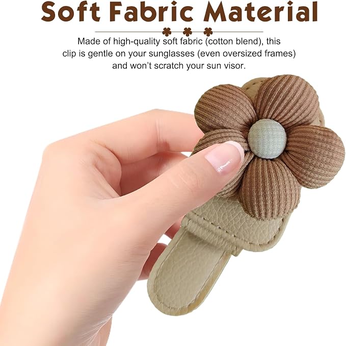 1 PC Floral Design Car Visor Sunglasses Clip, Clip-On Leather Cute Flower Eyeglass Holder, Stable Car Visor Accessory for Women, Universal for Most Cars (Brown) - Image 4