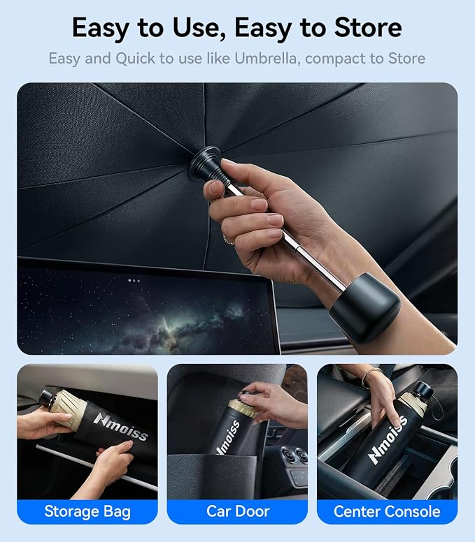 2026 Upgraded Nmoiss True Dual Layer Air Cool Windshield Sun Shade Umbrella | Drive to Superior Coolness & Comfort Block 99% UV Sun Rays & Heat Damage Keep Cool Protect Interior Zero Light Leakage XS - Image 9