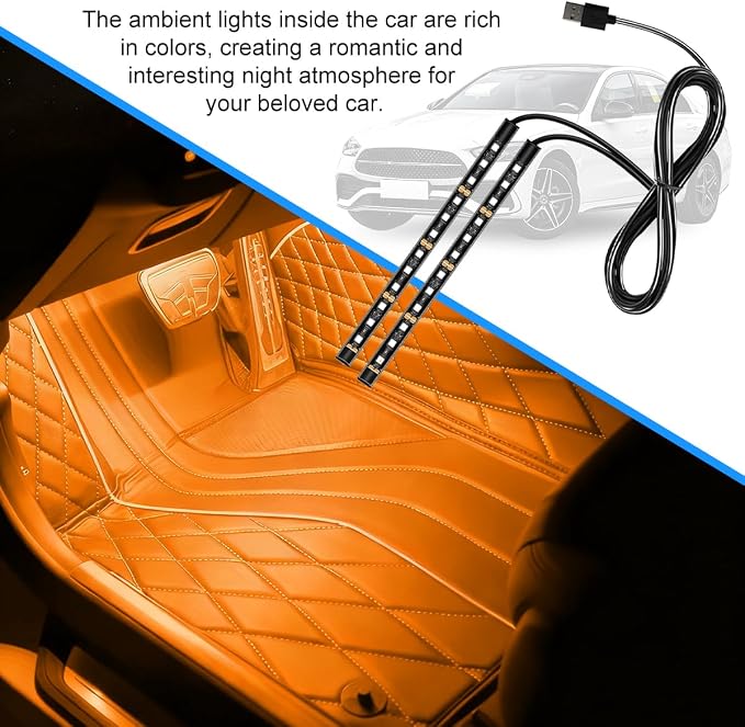 Car LED Strip Light, 12V 24 LED Vehicle Under Dash Neon Ambient Night Decor Lamp with USB Port, Automotive Interior Lighting Accessories, Universal for SUV Truck Sedan (Orange) - Image 3