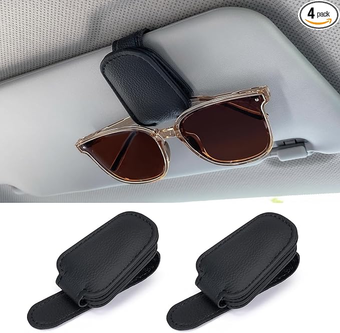Shering Sunglasses Holders for Car Sun Visor, Magnetic Leather Glasses Eyeglass Hanger Clip for Car, Visor Sunglasses Holder Clip Car Accessories for Truck(4, Black) | Magnetic Leather Eyeglass Hanger Clip for Car Visor, One-Hand Easy Operation, Interi... by SheringBlingDecor