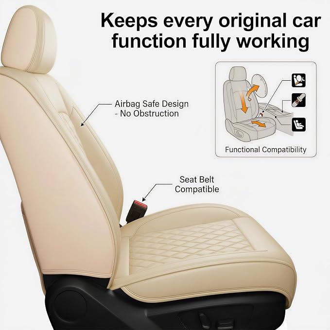 Fit for Tacoma Seat Covers Compatible with Toyota Tacoma 3rd gen 2016-2023 - Waterproof Breathable Leather Automotive Seat Cushions Protector,Airbag Compatible,Full Set 5 Seats(Beige) - Image 6